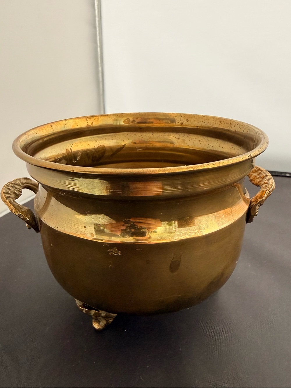 Vintage solid brass footed planter pot